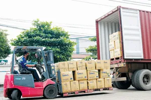 Hàng Việt được đưa lên container để chuẩn bị xuất khẩu