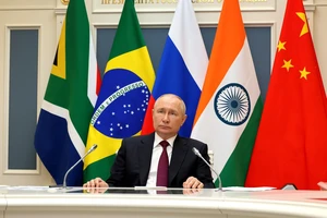 Tổng thống Nga Vladimir Putin dự Hội nghị thượng đỉnh BRICS trực tuyến vào tháng 8-2023. Ảnh: Kremlin