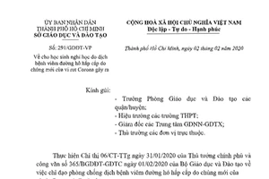 Học sinh TPHCM được nghỉ học 1 tuần nhằm phòng tránh lây nhiễm dịch bệnh Corona