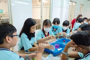 Học sinh khối 6, Trường THCS Bạch Đằng (quận 3) trong giờ học môn Khoa học tự nhiên 