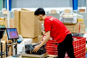 快递公司人员在分类货物。