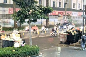 垃圾收集车停在第三郡阮氏明开街《西贡解放报》报社大楼入口两侧。