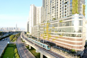 滨城-仙泉地铁１号线途经守德市的现代化都市区。