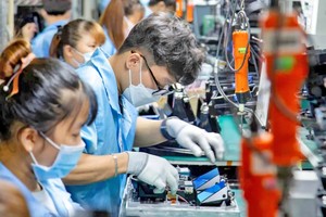 位于市高新技术园区、专产条码扫描器和高新技术感测器的FDI企业Datalogic越南工厂组装电子设备。