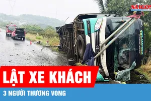 Lật xe khách trên Quốc lộ 14 khiến 3 người thương vong