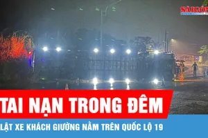 Lật xe khách trên Quốc lộ 19 khiến 2 người nhập viện