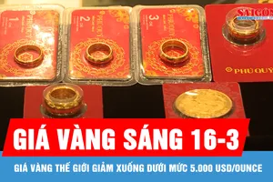 Giá vàng đầu giờ sáng 16-3 tiếp tục điều chỉnh giảm