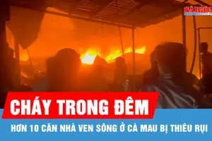 Hơn 10 căn nhà ven sông ở Cà Mau bị lửa thiêu rụi trong đêm
