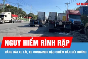 Xe tải, xe container lấn chiếm lòng đường gây mất an toàn giao thông
