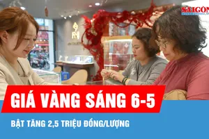 Sáng 6-5, giá vàng bật tăng 2,5 triệu đồng/lượng