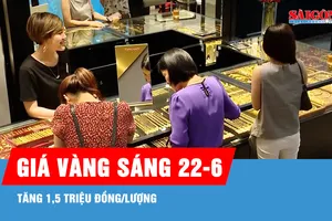Sáng 22-6, giá vàng tăng 1,5 triệu đồng/lượng
