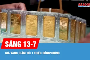 Sáng 13-7, giá vàng giảm tới 1 triệu đồng/lượng