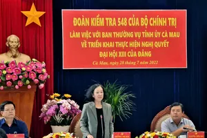 Ủy viên Bộ Chính trị, Bí thư Trung ương Đảng, Trưởng Ban Tổ chức Trung ương Trương Thị Mai  tại buổi làm việc với Ban Thường vụ Tỉnh ủy Cà Mau