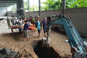 Xác con cá heo được chôn cất theo phong tục dân gian