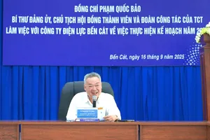 Ông Phạm Quốc Bảo, Chủ tịch HĐTV EVNHCMC phát biểu chỉ đạo trong buổi làm việc với CTĐL Bến Cát - Ảnh DUY ĐOÀN
