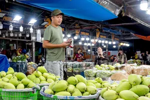 Một sạp hàng trái cây tại chợ đầu mối Bình Điền