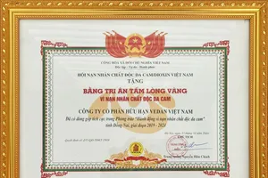 Công ty Vedan Việt Nam nhận bằng tri ân của Trung ương hội nạn nhân chất độc da cam/dioxin 