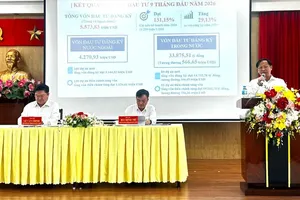 投资管理部主任阮文富在会议上作报告。图：成勇