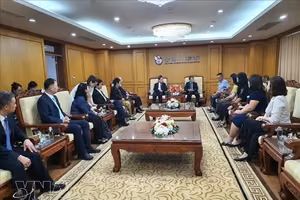 越南记者协会常务副主席阮德利在河内会见来访的中共云南省委宣传部副部长、省文明办主任彭斌一行 图自越通社