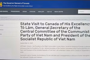 加拿大总督府日前发布公告重申，越南是加拿大在印度洋—太平洋地区的重要伙伴。屏幕截图