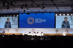 国际货币基金组织（IMF）总裁克里斯塔利娜·格奥尔基耶娃在2026年国际货币基金组织与世界银行（WB）年会全体会议上发言。图：庄绒／越通社驻泰国记者