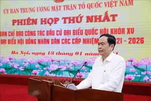 Chủ tịch Uỷ ban Trung ương MTTQ Việt Nam Trần Thanh Mẫn chủ trì cuộc họp. Ảnh: TTXVN