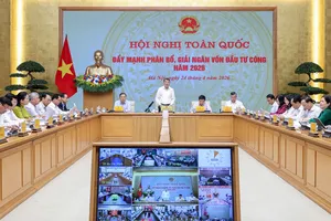 Thủ tướng Lê Minh Hưng chủ trì hội nghị toàn quốc về đẩy mạnh phân bổ, giải ngân vốn đầu tư công năm 2026. Ảnh: VIẾT CHUNG