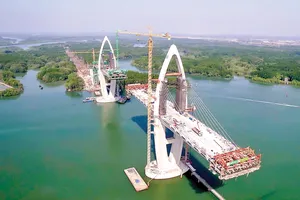 Cầu Phước An khi hoàn thành sẽ giúp kết nối cụm cảng Cái Mép - Thị Vải với Đồng Nai, tuyến đường cao tốc Bến Lức - Long Thành. Ảnh THÀNH HUY