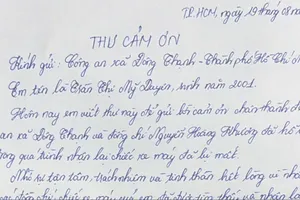 Cô gái viết thư cảm ơn Công an xã Đông Thạnh