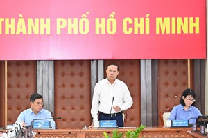  市人委会常务副主席阮文寿在会议上发表讲话。