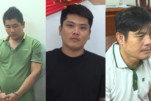 （从左至右）嫌疑人包括黎文成、黄高强、阮清海。