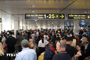 在新山一国际机场的乘客。图自越通社