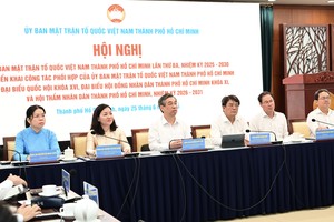 市委副书记、市越南祖国阵线委员会主席阮福禄与市越南祖国阵线委员会常务处成员共同主持会议。