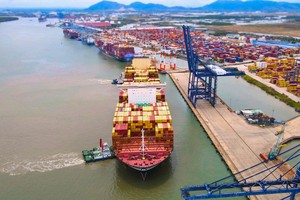  MSC La Spezia号货柜船靠泊SSIT港作业。（成辉摄）