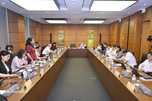 国会代表分组讨论成立广宁市和北宁市相关问题。图自越通社
