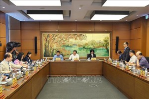 河内市国会代表团分组讨论。图自越通社。