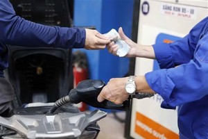 在河内乐中街的一家燃油经营店内买卖汽油、柴油。示意图：越通社 陈越摄
