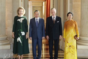 党中央总书记、国家主席苏林和夫人吴芳璃会见比利时国王菲利普和王后玛蒂尔德。图自越通社