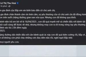Thông tin bé Bắp qua đời được thông tin trên mạng xã hội