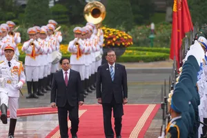 Thủ tướng Phạm Minh Chính chủ trì lễ đón Thủ tướng Nhật Bản Ishiba Shigeru. Ảnh: ĐỖ TRUNG