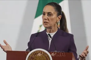 Tổng thống Mexico Claudia Sheinbaum phát biểu tại cuộc họp báo ở Mexico City. Ảnh: THX/TTXVN