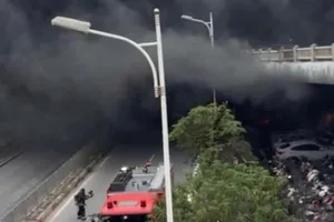 Cháy bãi giữ xe dưới gầm cầu Vĩnh Tuy ngày 30-8