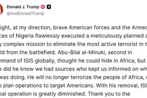 Tổng thống Mỹ Donald Trump tuyên bố trên mạng xã hội Truth Social. 