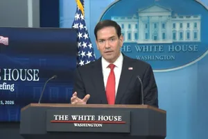 Ngoại trưởng Mỹ Marco Rubio trong một cuộc họp báo tại Nhà Trắng. Ảnh: XINHUA 