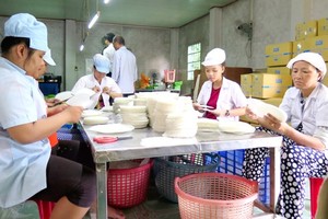 Rural laborers work in a company in Cu Chi District (photo: SGGP)