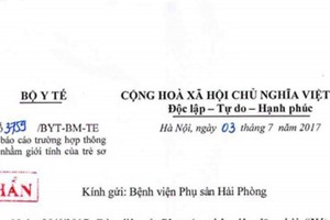 The Ministry of Health's document sent to the hospital urging to report the ministake in baby gender (Photo: SGGP)