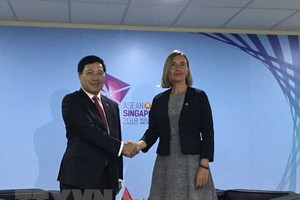 Deputy Prime Minister and Foreign Minister Pham Binh Minh (L) and EU High Representative for Foreign Affairs and Security Policy Federica Mogherini (Source: VNA)