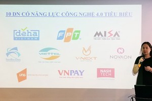 Ms. Nguyen Thi Thu Giang, General Secretary of VINASA, is introducing the list of 10 Prominent Companies with Technology Ability in Industry 4.0. Photo by Tran Binh