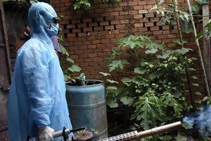 A medical worker sprays chemical to kill mosquiots and its larva (Photo: SGGP)