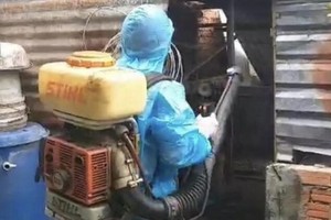 A medical worker sprays chemicals to kill mosquito and its larva in Dong Nai (Photo: SGGP)
